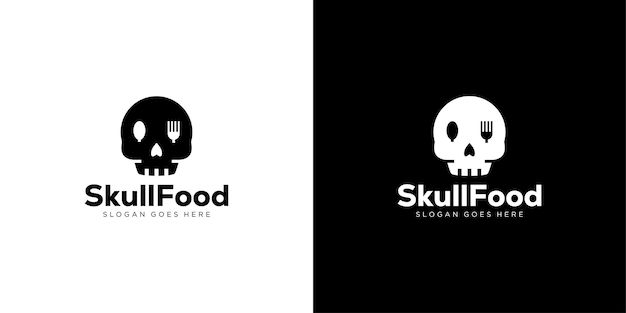 Kreatywne Jedzenie Czaszka Logo łyżka Widelec Skeleton Food Logo Restauracji Ikony Symbol Wektorowy Projekt