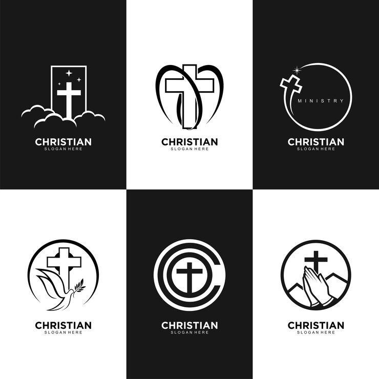 Kreatywne logo społeczności chrześcijańskiej w czarno-białym kolorze