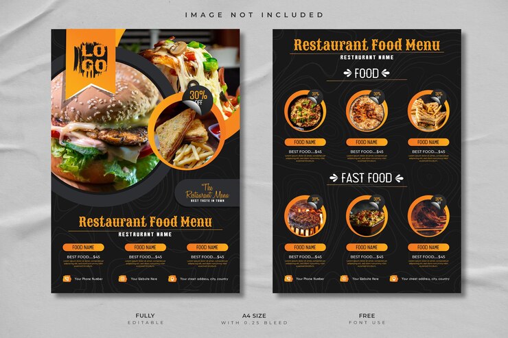 Wektor kreatywne menu restauracyjne dwustronne szablon a4