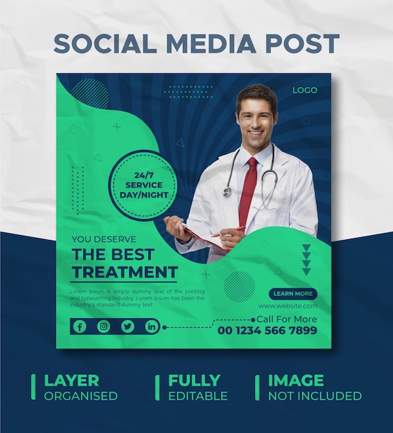 Plik wektorowy kreatywne projektowanie postów w mediach społecznościowych w medycynie zdrowotnej
