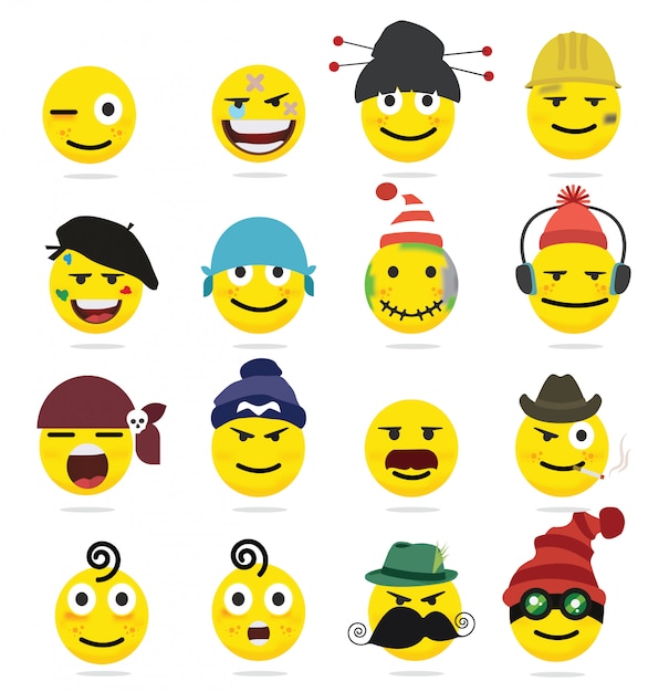 Kreatywne śmieszne emotikony emoji stylu płaski