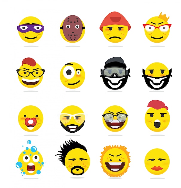 Kreatywne śmieszne emotikony emoji stylu płaski