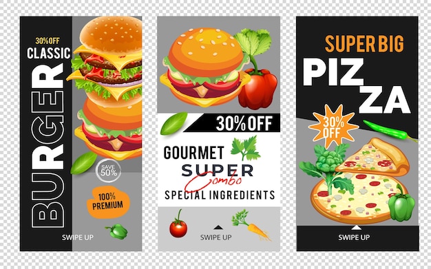 Kreatywny Baner Typu Fast Food I Restauracja Pyszny Post Na Instagramie Z Menu Burgerów I Potraw