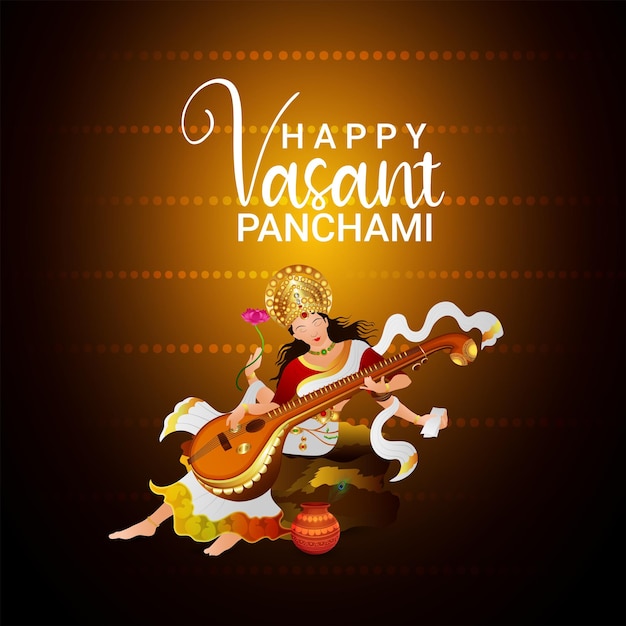 Kreatywny baner Vasant panchami z saraswati veena i książkami