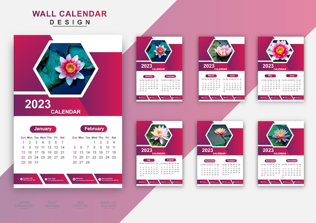 Kreatywny Elegancki 6-stronicowy Szablon Projektu Kalendarza ściennego Na Rok 2023