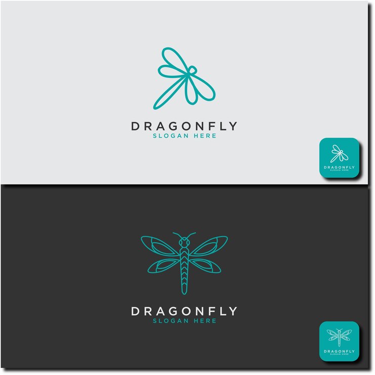 Kreatywny i minimalistyczny szablon Projekt logo Dragonfly w stylu grafiki liniowej