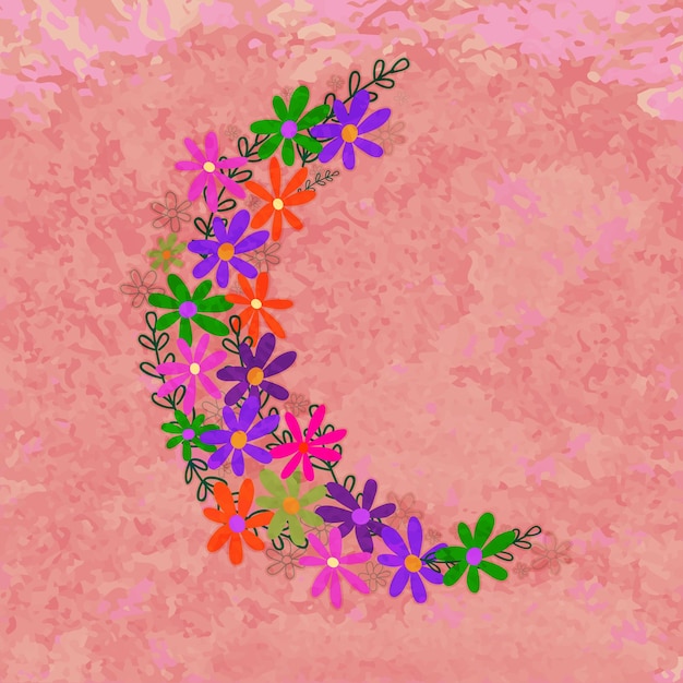 Plik wektorowy kreatywny księżyc półksiężyc wykonany przez colourful flowers na grungy tle dla koncepcji świętowania festiwali islamskich