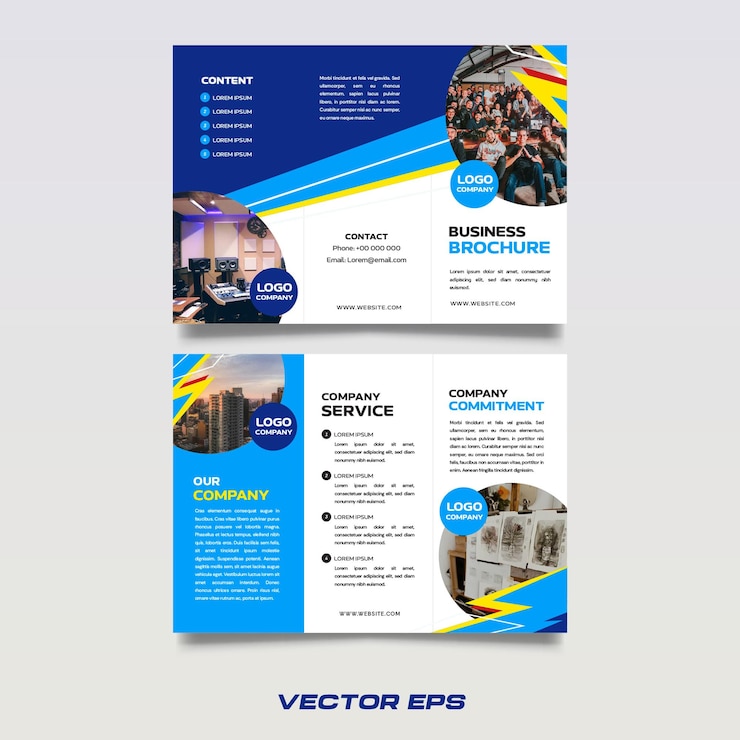 Wektor kreatywny niebieski gradient agencja trifold szablon broszury