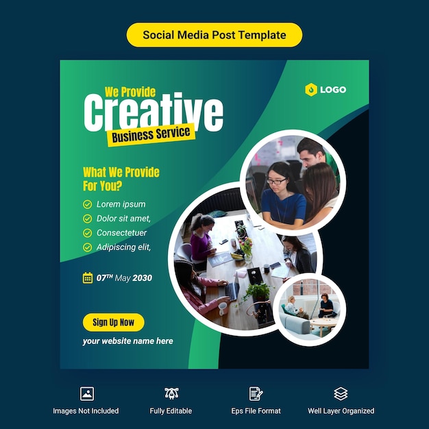 Plik wektorowy kreatywny projekt szablonu banera dla usług biznesowych, mediów społecznościowych, okładek i postów