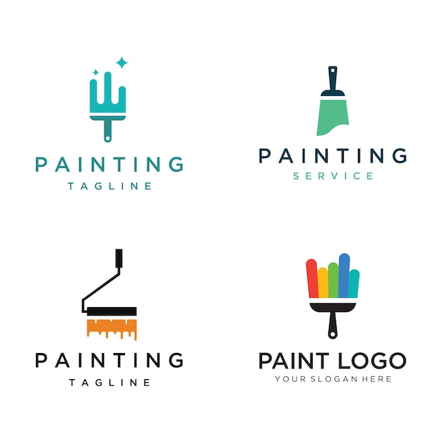 Kreatywny projekt szablonu logo pędzla i rolki dla usług domowych i miejskich