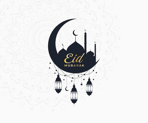 Kreatywny szablon Eid Mubarak z meczetem i ozdobą