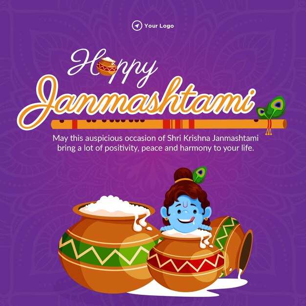 Plik wektorowy kreatywny szablon projektu banera happy krishna janmashtami