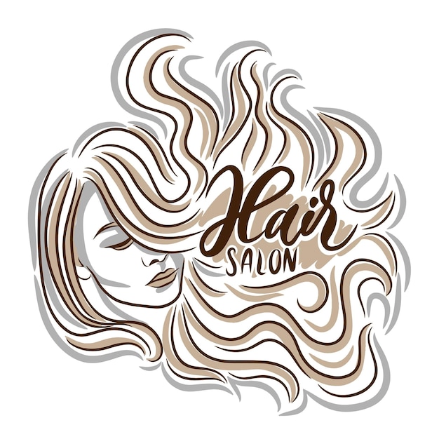 Plik wektorowy kręcone długie włosy piękna dziewczyna salon fryzjerski odręczny napis na salon kosmetyczny