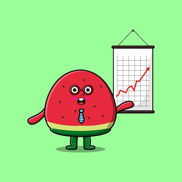 Kreskówka Arbuz Biznesmen Przedstawia Informacje W Płaskim Nowoczesnym Stylu