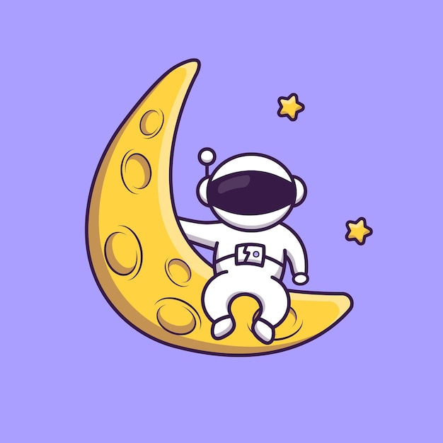 Kreskówka astronauta na Księżycu w ilustracji wektorowych Na białym tle wektor znaków