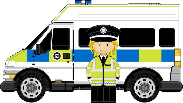Plik wektorowy kreskówka brytyjski policjant i policja van służb ratowniczych ilustracja