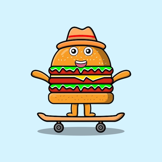Kreskówka Burger Stojący Na Deskorolce W Stylu Ilustracji Wektorowych Kreskówki