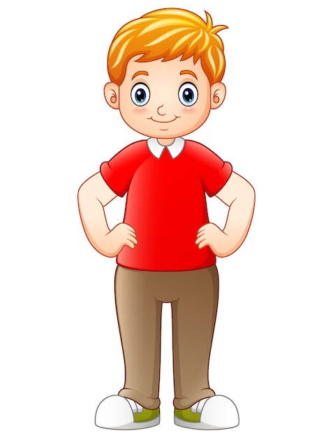 Plik wektorowy kreskówka chłopiec stoi i trzymając się za ręce na biodrach
