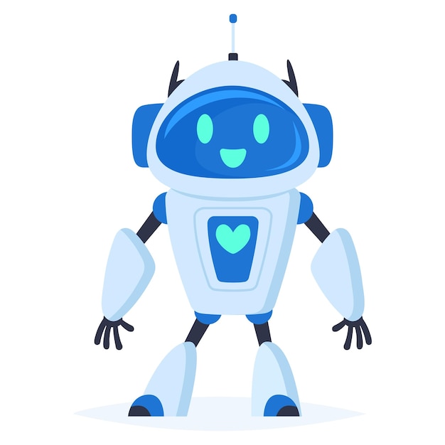 Kreskówka cyfrowy cyborg ładny robot maskotka Nowoczesna technologia innowacji maszyna wesoły charakter robota płaski wektor ilustracja na białym tle