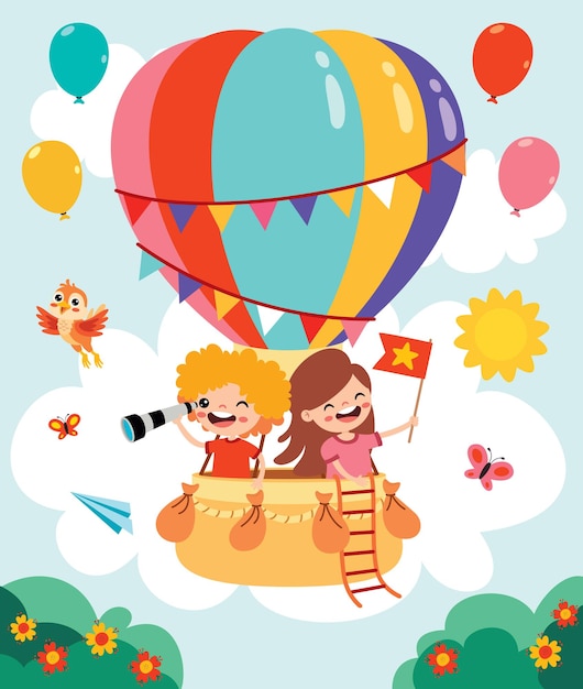 Plik wektorowy kreskówka dla dzieci jazda balonem na ogrzane powietrze