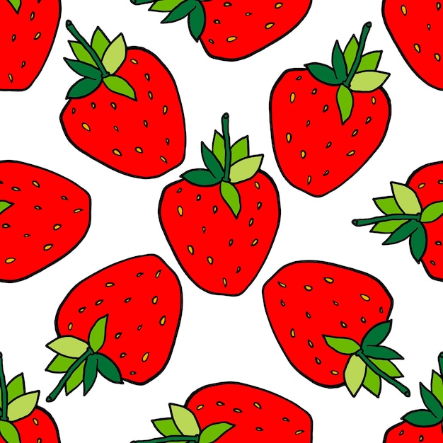 Kreskówka doodle truskawka bezszwowy wzór. Tło owoców letnich.