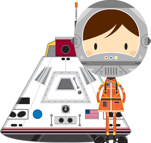 Kreskówka Duża Głowa Astronauta Z Ilustracji Kapsuły Kosmicznej