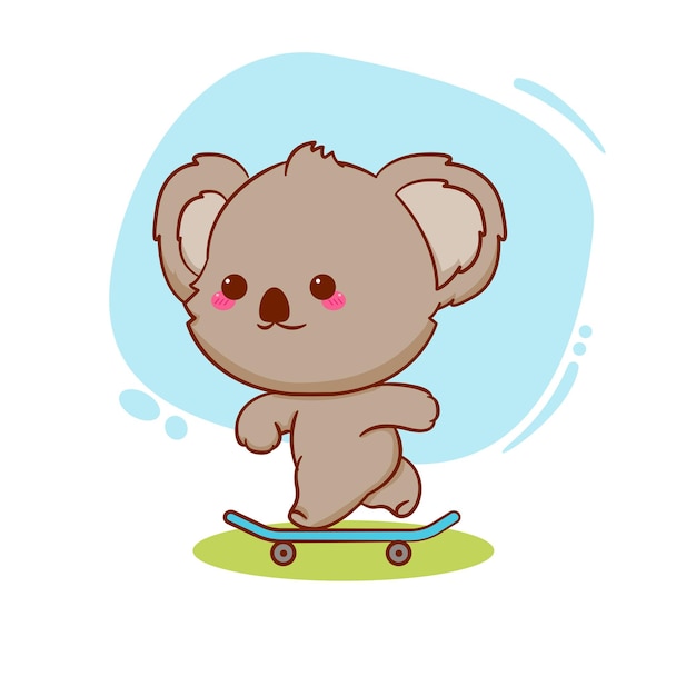 Kreskówka Dziecko Koala Gra Na Deskorolce Ręcznie Rysowane Ilustracja Projekt Maskotki