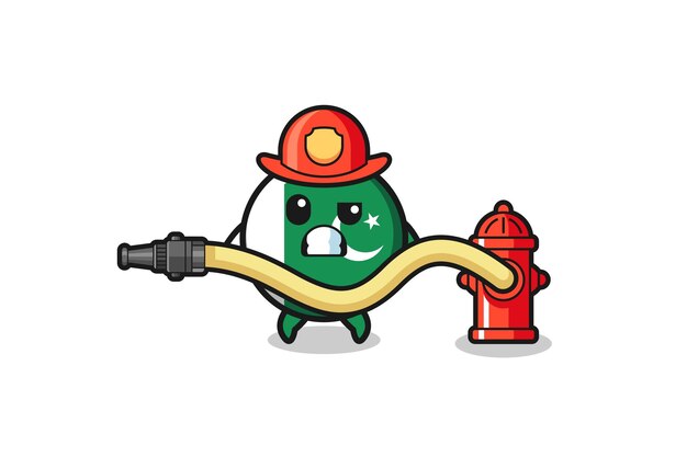 Plik wektorowy kreskówka flaga pakistanu jako maskotka strażaka z wężem wodnym