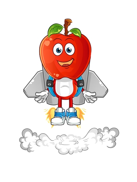 Kreskówka głowa jabłka z wektorem kreskówka maskotka jetpack
