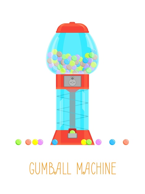 Kreskówka Gumball Maszyna I Guma Zestaw Vending Element Koncepcja Projekt Płaski. Ilustracja Wektorowa