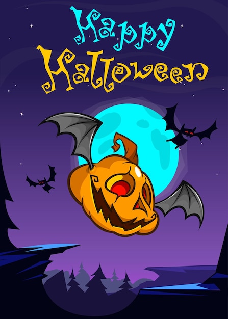 Kreskówka Halloween latająca dynia