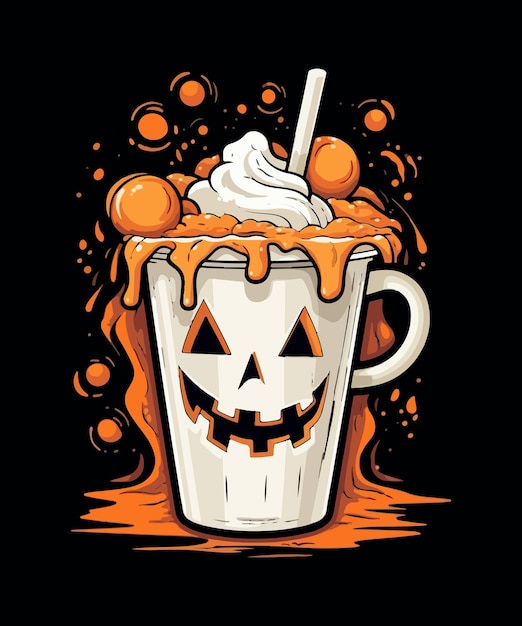 Kreskówka Halloween Wakacje Napój Kawowy Z Ilustracji Wektorowych