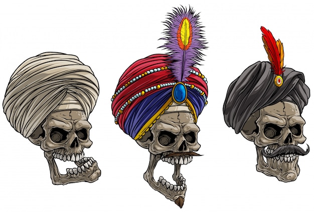 Plik wektorowy kreskówka indyjskie czaszki w tradycyjnym turbanie