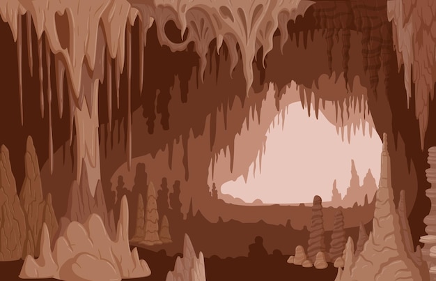 Plik wektorowy kreskówka jaskinia natura wapienne stalaktyty i stalagmity płaskie wektor ilustracja