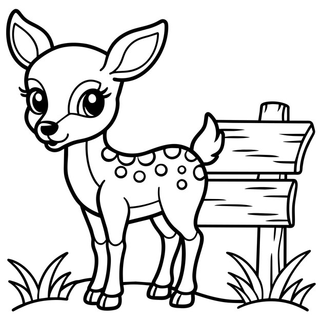 Plik wektorowy kreskówka jelenia i drewniany znak z napisem 
