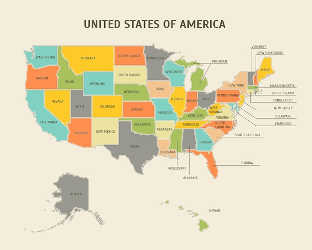 Kreskówka Kolorowy Plakat Mapy Usa Mapa Wektor