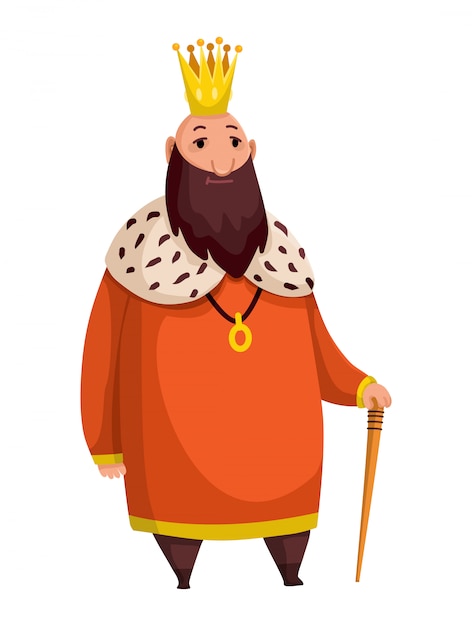 Plik wektorowy kreskówka król sobie koronę i płaszcz. gruby król z patykiem.