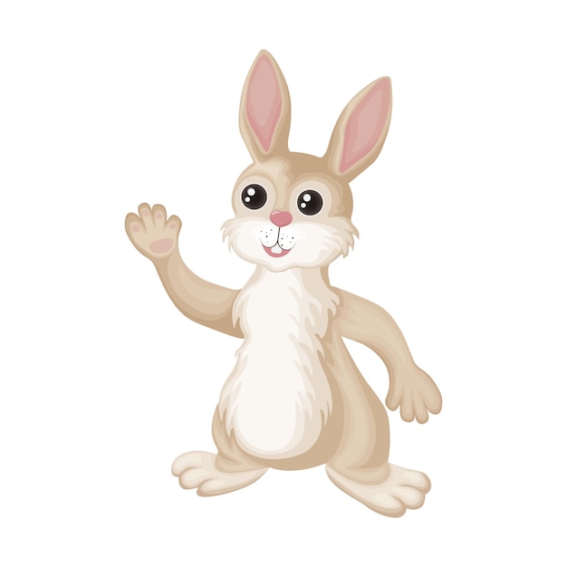 Plik wektorowy kreskówka królik kreskówka królik stoi i macha łapą szary zającsymbol nowego roku ilustracja wektora izolowana na białym tle