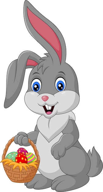 Kreskówka królik trzyma Easter kosz