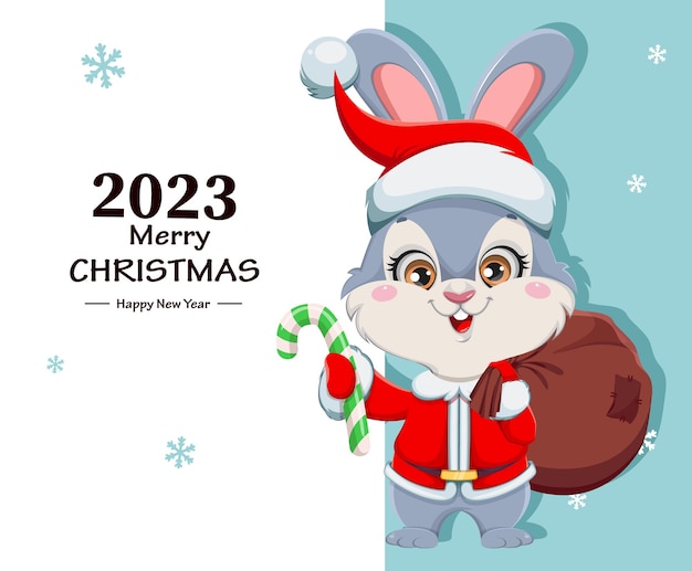 Plik wektorowy kreskówka królik wesołych świąt i szczęśliwego nowego roku