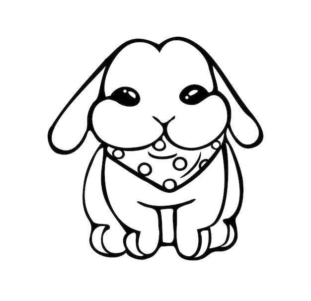 Kreskówka królik zarys sylwetki rysunek ilustracja w chustce w kropki szalik.Zając.Bunny
