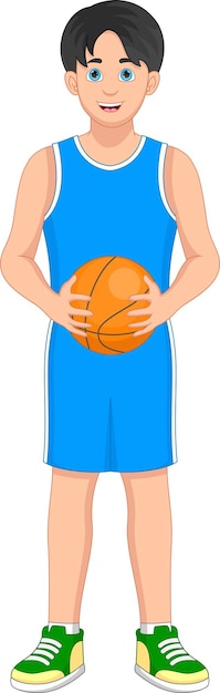 Plik wektorowy kreskówka ładny chłopiec grający w koszykówkę