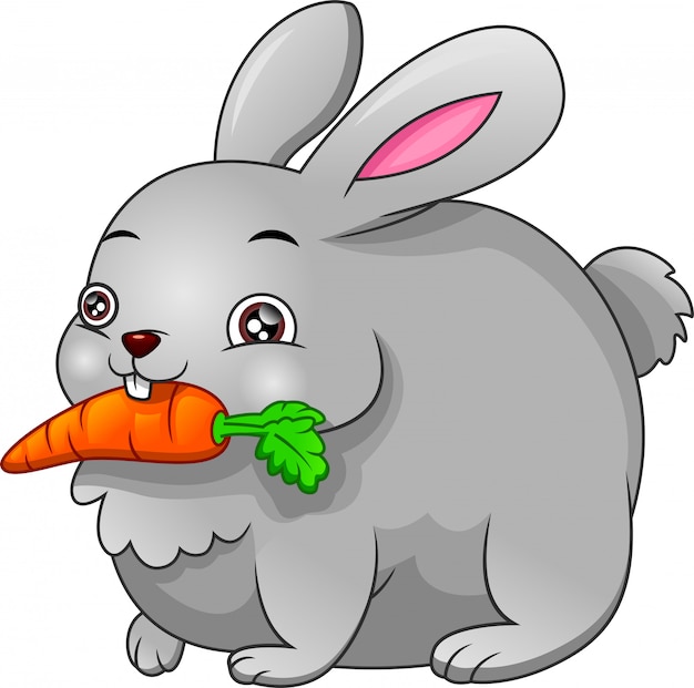 Plik wektorowy kreskówka ładny królik gryzie marchewki