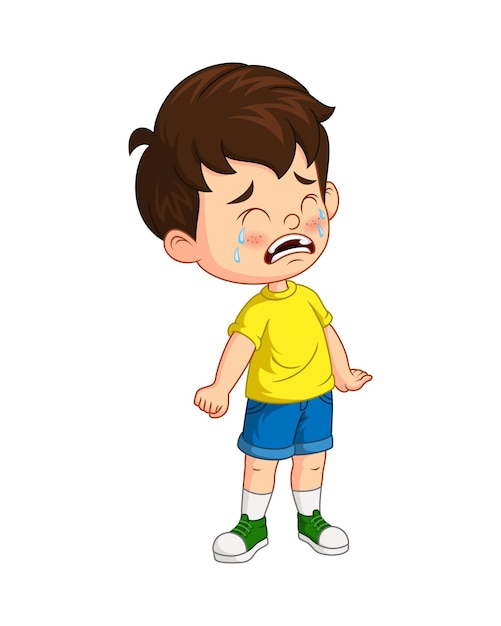 Plik wektorowy kreskówka ładny mały chłopiec płacze
