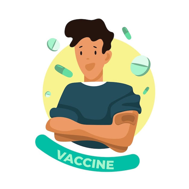 Plik wektorowy kreskówka lekarz płci męskiej otrzymuje szczepionkę przeciwko chorobom wzmacnianie zdrowia układu odpornościowego czarny lekarz podaje zastrzyk szczepionki w ramię ilustracja wektorowa płaski