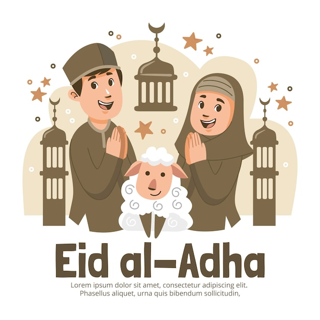 Kreskówka ludzie świętują ilustrację eid al-adha