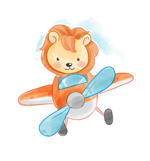 Kreskówka Lwa Pilot Na Latającym Samolocie Ilustracji Wektorowych