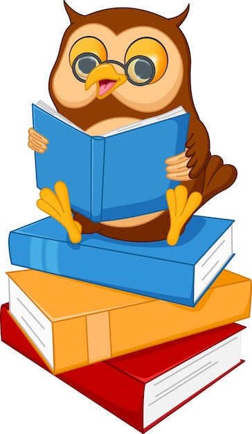 Plik wektorowy kreskówka mądra sowa czyta książkę
