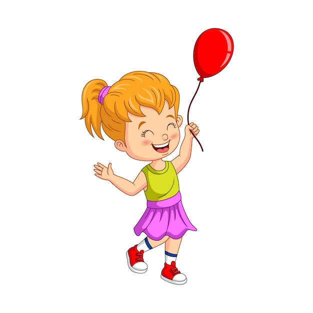 Plik wektorowy kreskówka mała dziewczynka trzyma czerwony balon