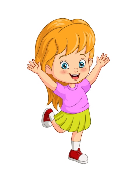 Plik wektorowy kreskówka mała dziewczynka w ubranej podnoszącej ręce